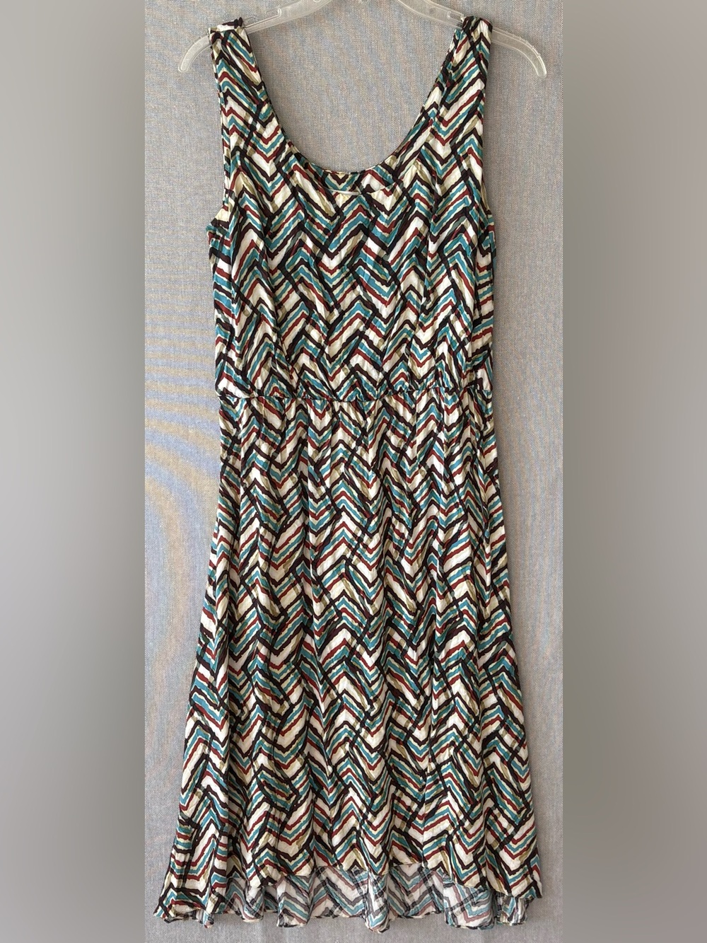 Calvin Klein Chevron midi Dress in Teal, Brown & Cream size 8 to 10.